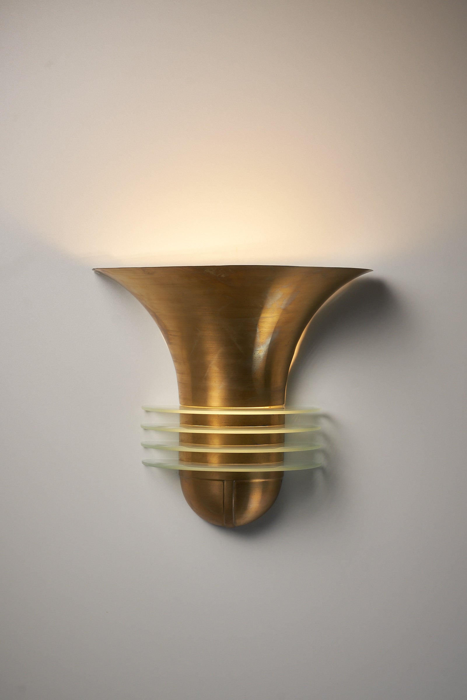 Art Deco Empire Style Wall Lamp with Brass Finish and Glass Plates