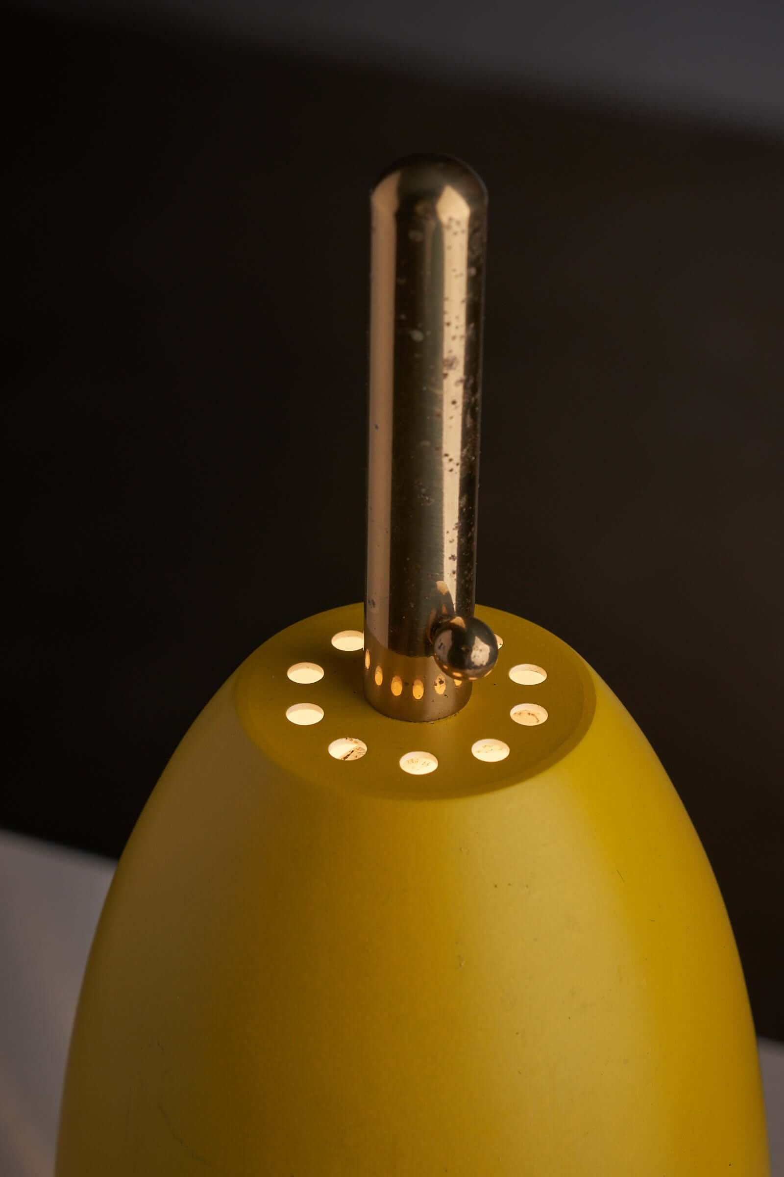 "Vintage-style brass lamp with metal shade"